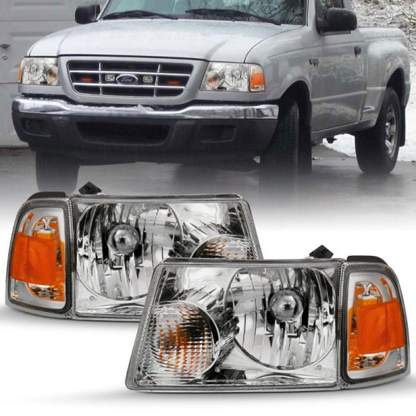 ANZO 2001-2011 Ford Ranger Crystal Headlight Chrome w Corner Lights (OE Replacement) For Sale
